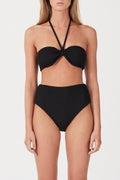 Black Textured Waisted Full Brief- Black
