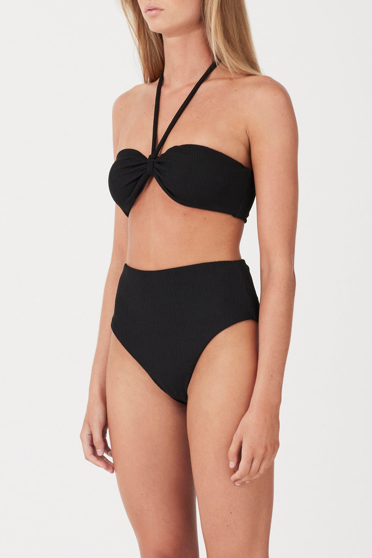 Black Textured Waisted Full Brief- Black