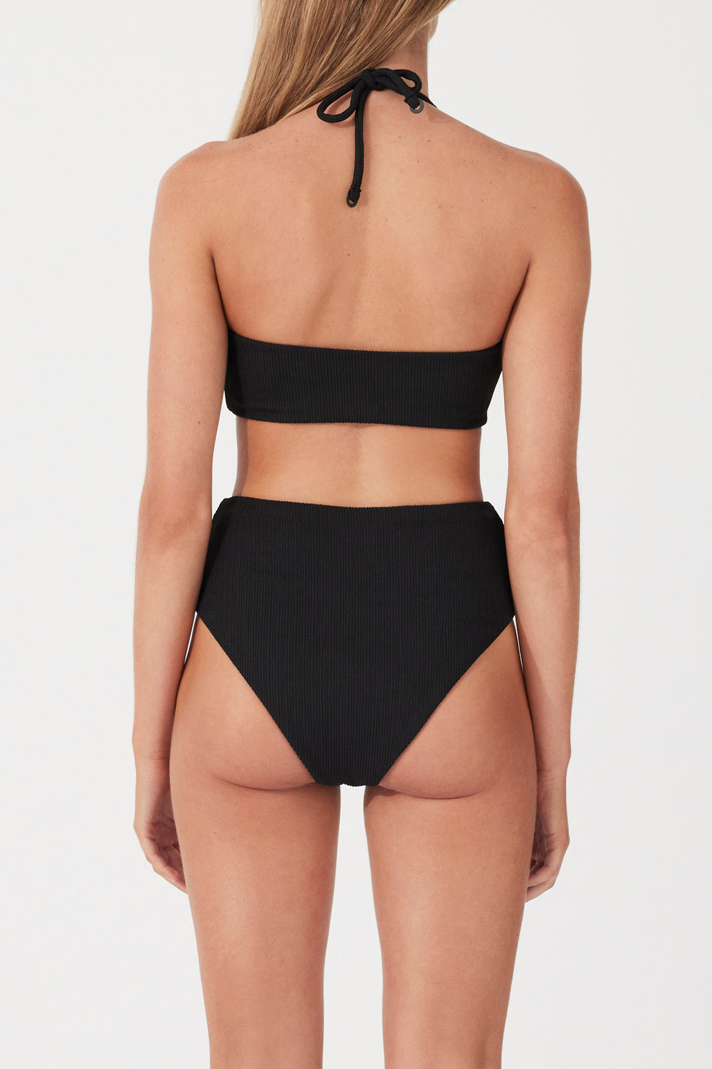 Black Textured Waisted Full Brief- Black