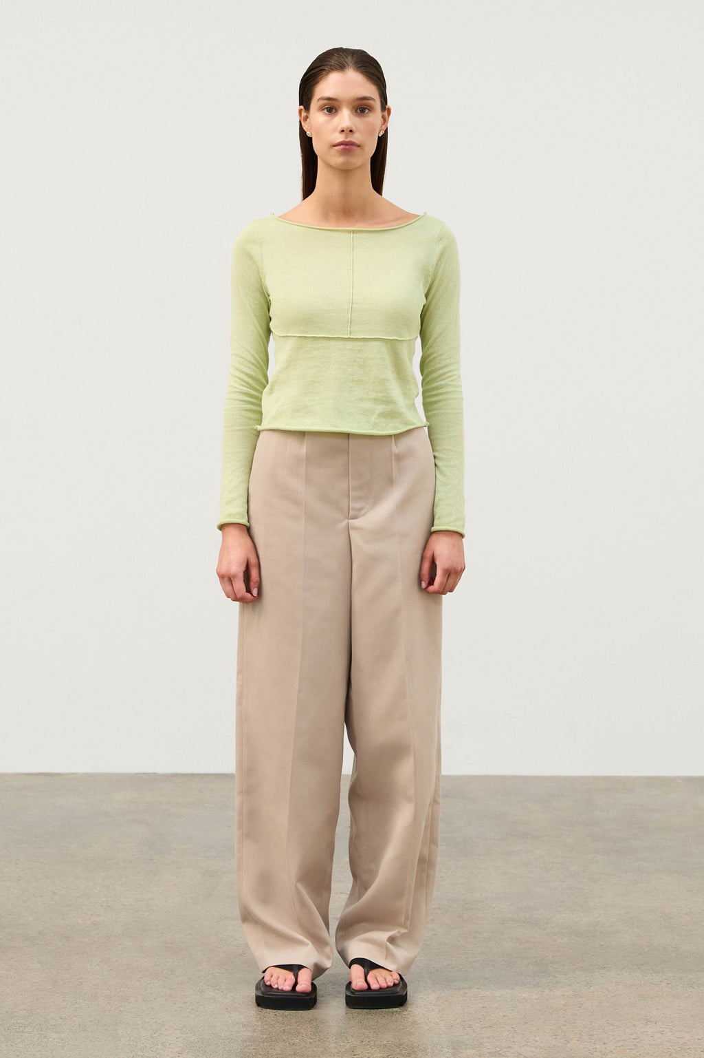 Pistachio Panelled Long Sleeve Knit Top