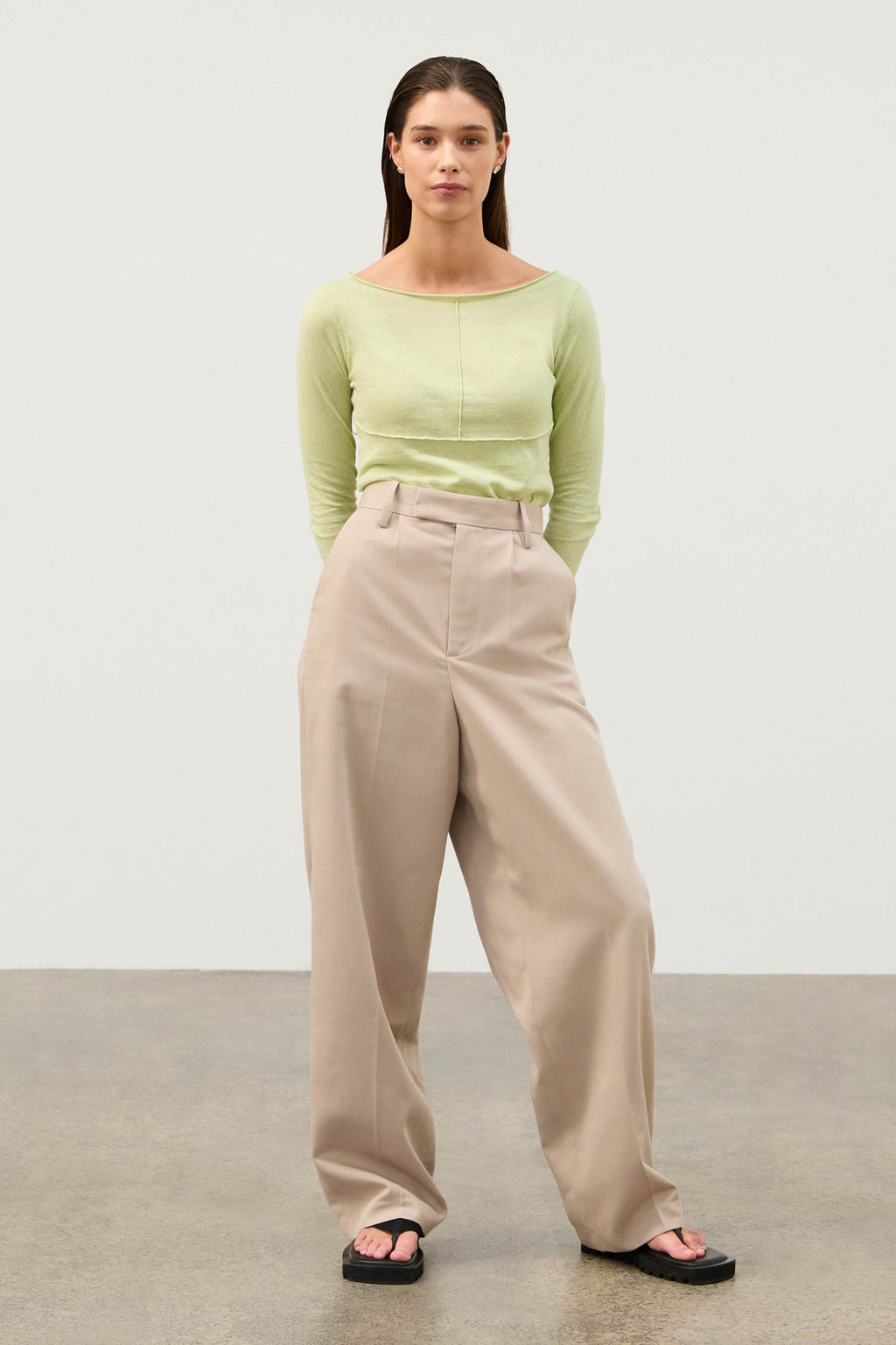 Pistachio Panelled Long Sleeve Knit Top