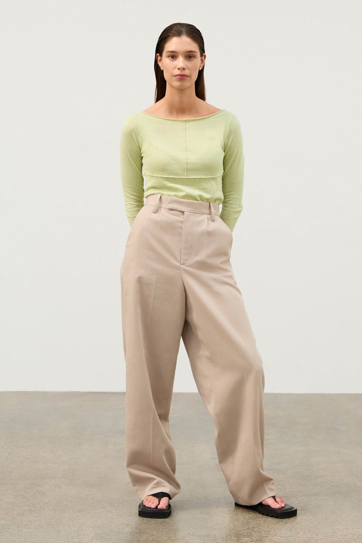 Pistachio Panelled Long Sleeve Knit Top