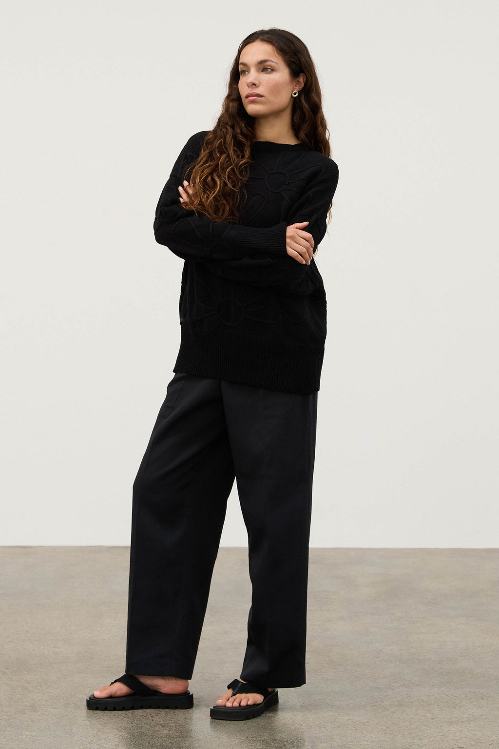 Black Cotton Applique Knit Jumper
