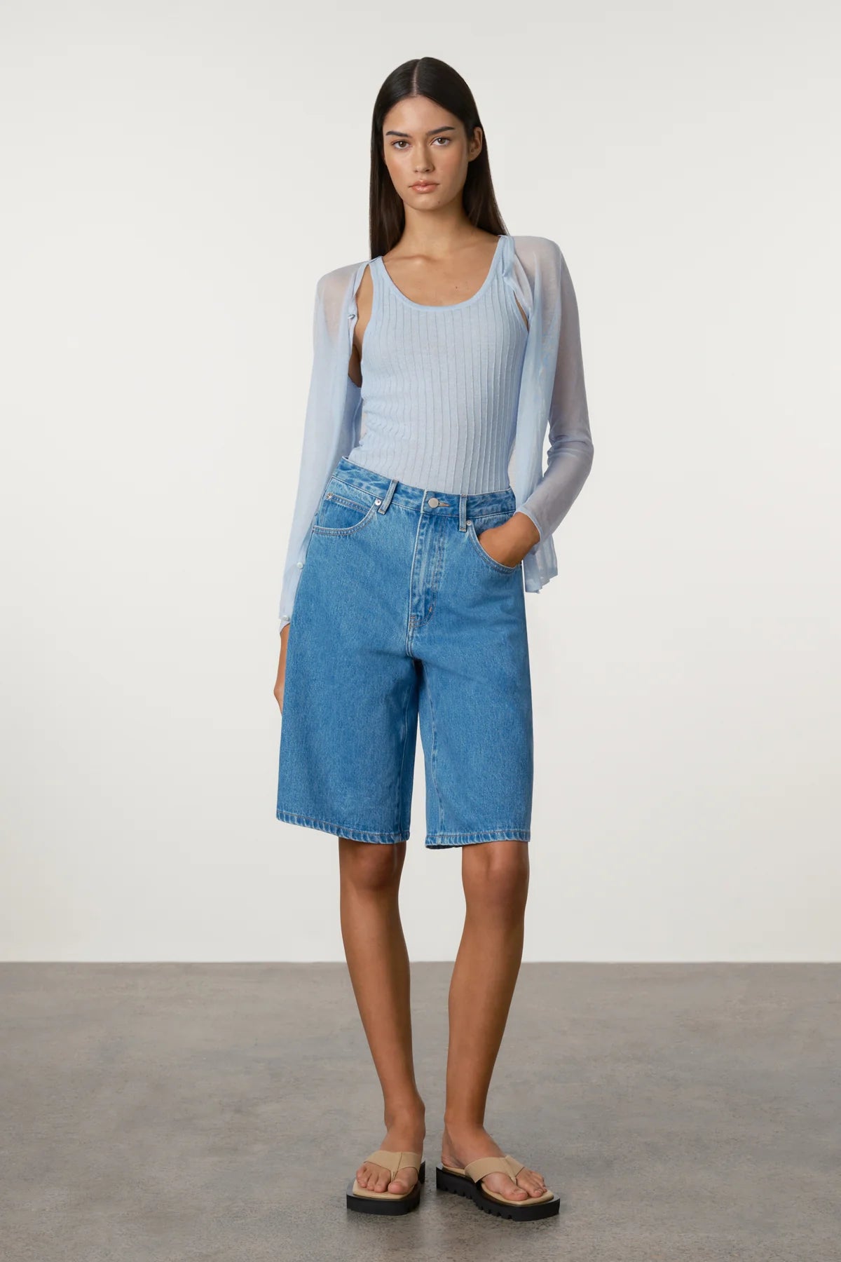 Sheer Knit Cardigan Set - Soft Blue