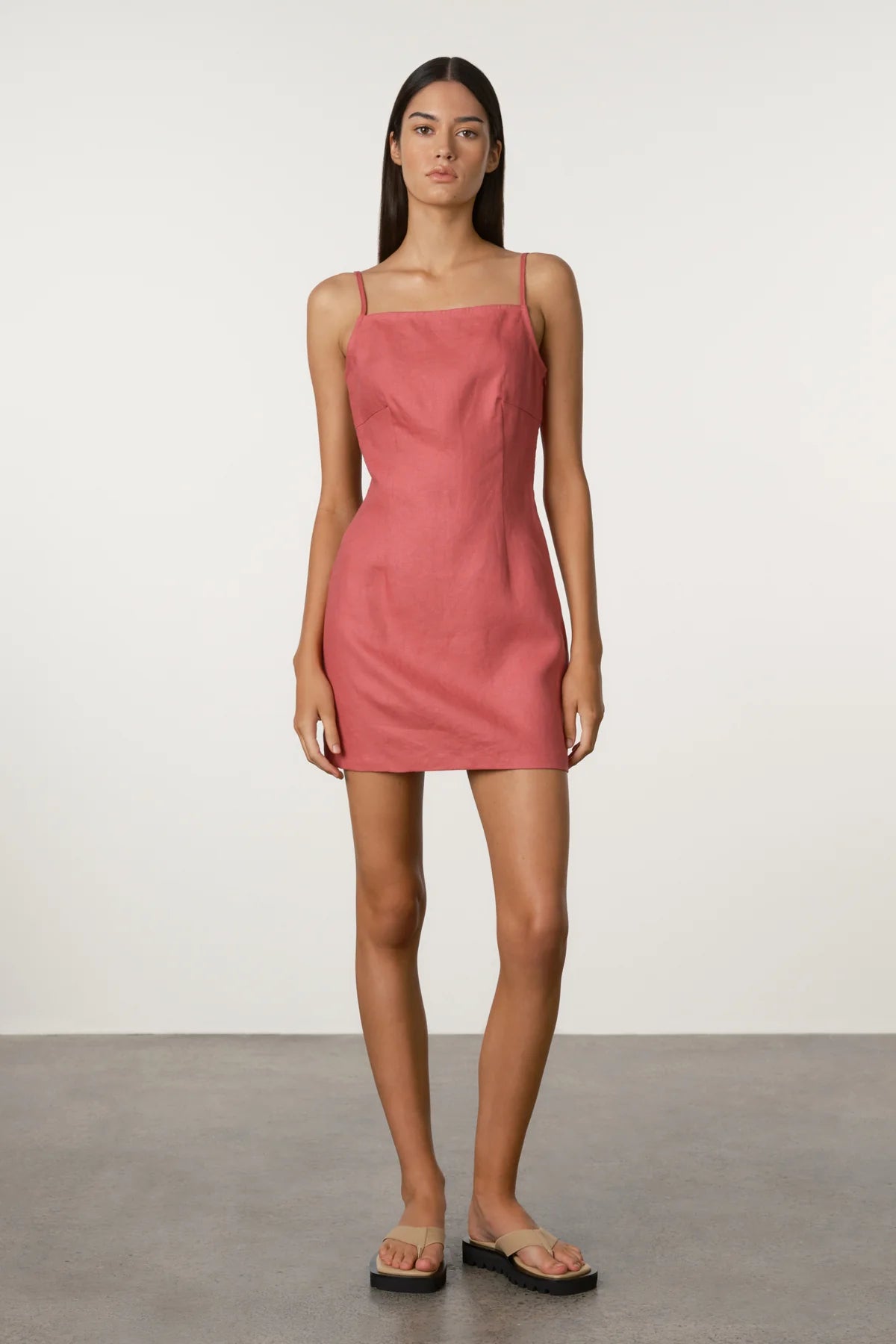 Linen Mini Dress- Berry