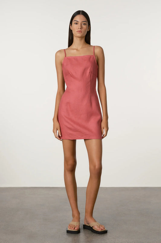 Linen Mini Dress- Berry