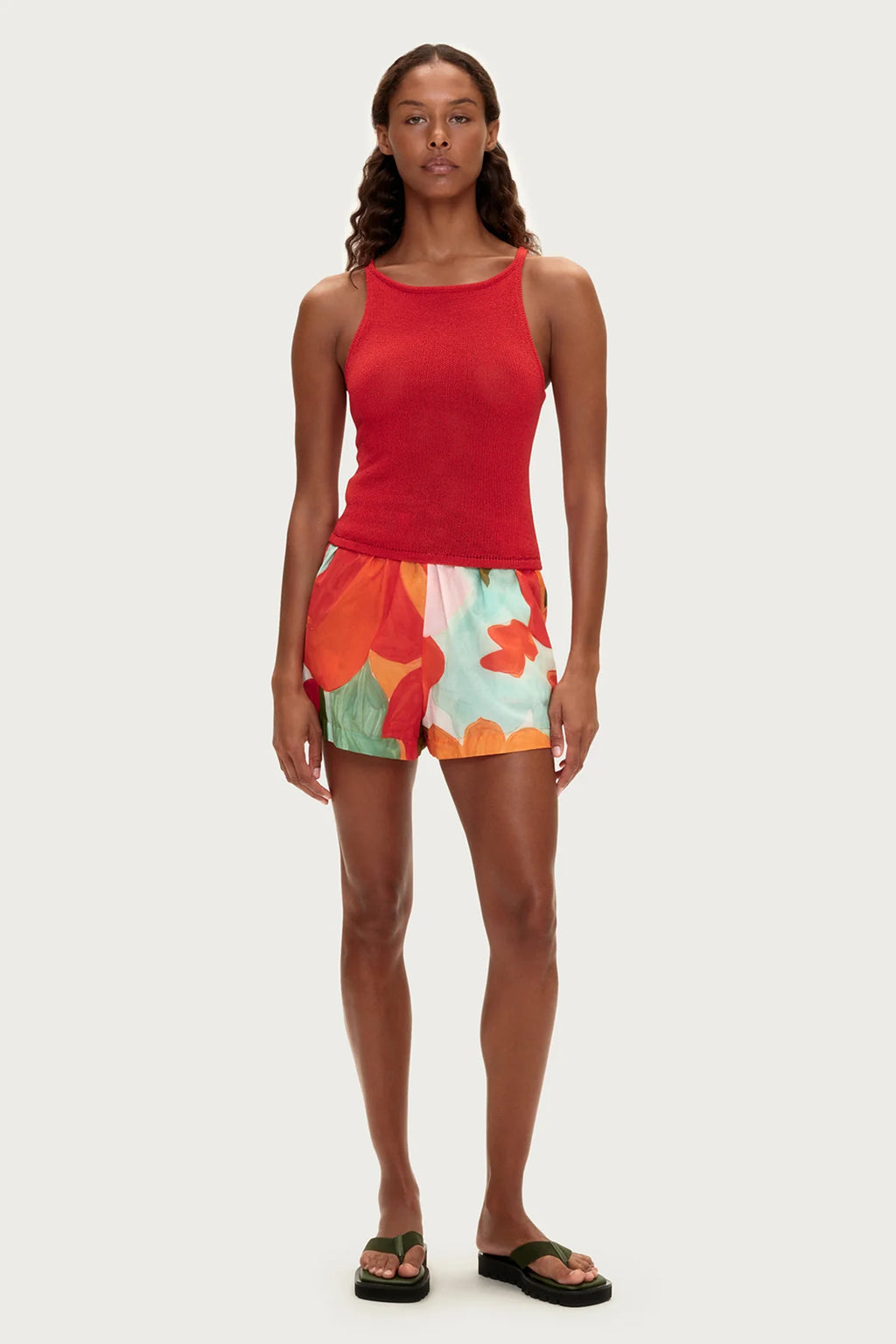 Textured Knit Tank- Red