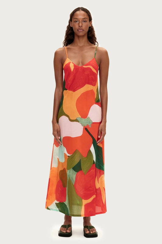 Cotton Silk Dress- Red Floral