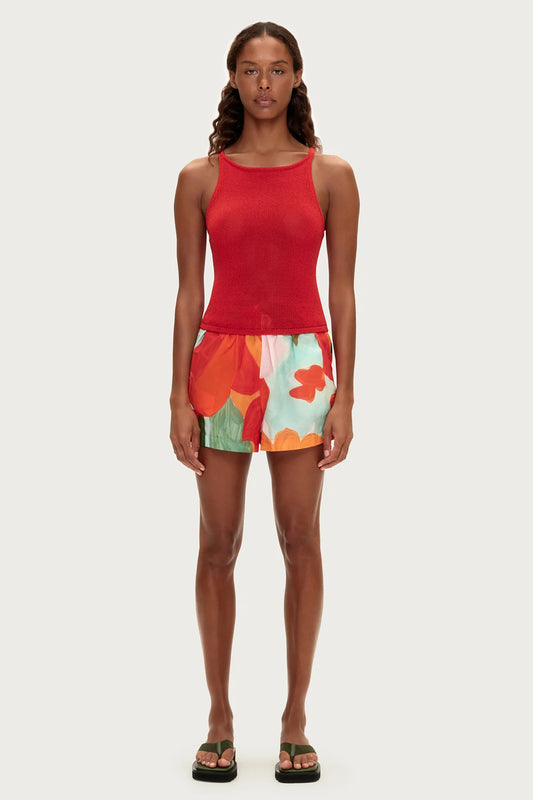 Textured Knit Tank- Red