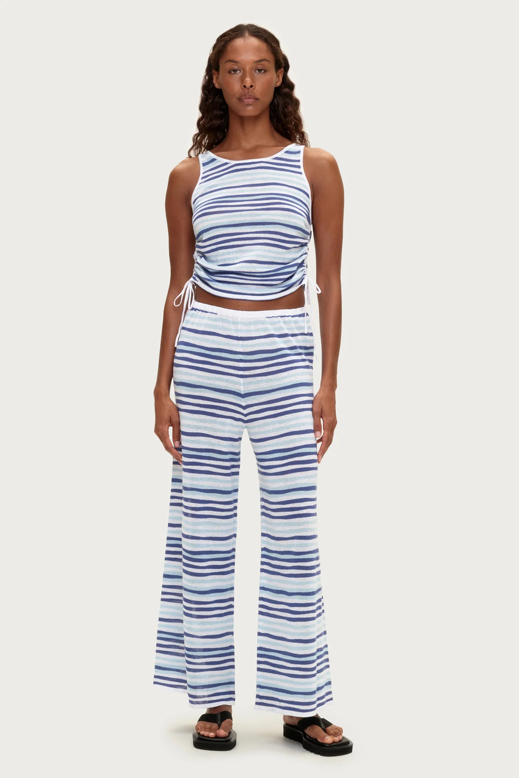 Gathered Knit Tank- Blue Stripe