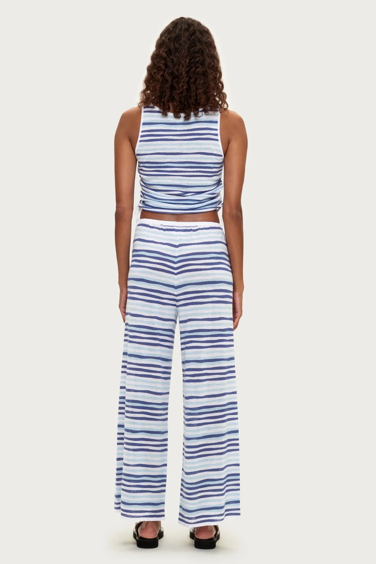 Gathered Knit Tank- Blue Stripe