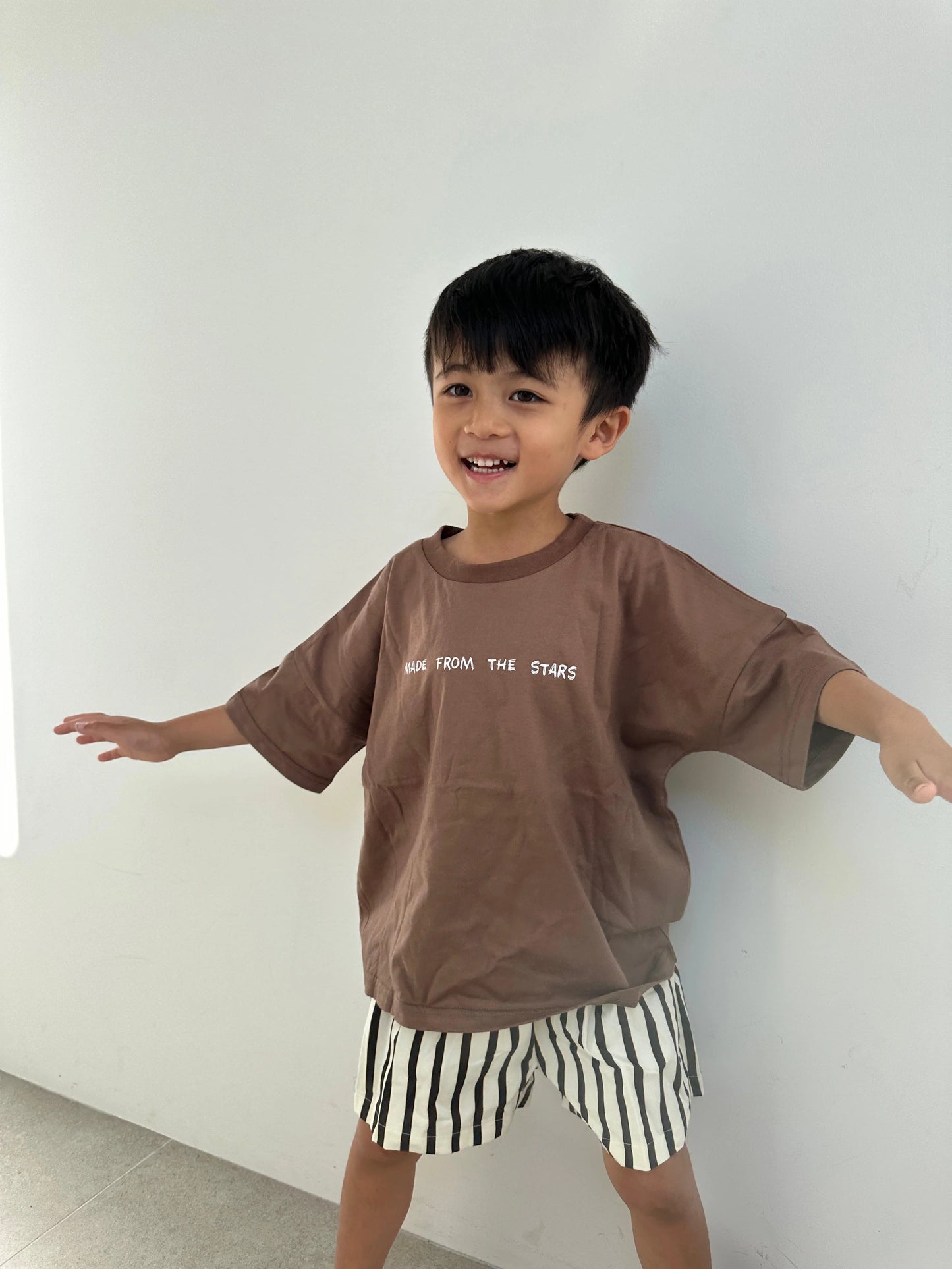 Benji Stripe Cotton Shorts- Cream/Cocoa Stripe