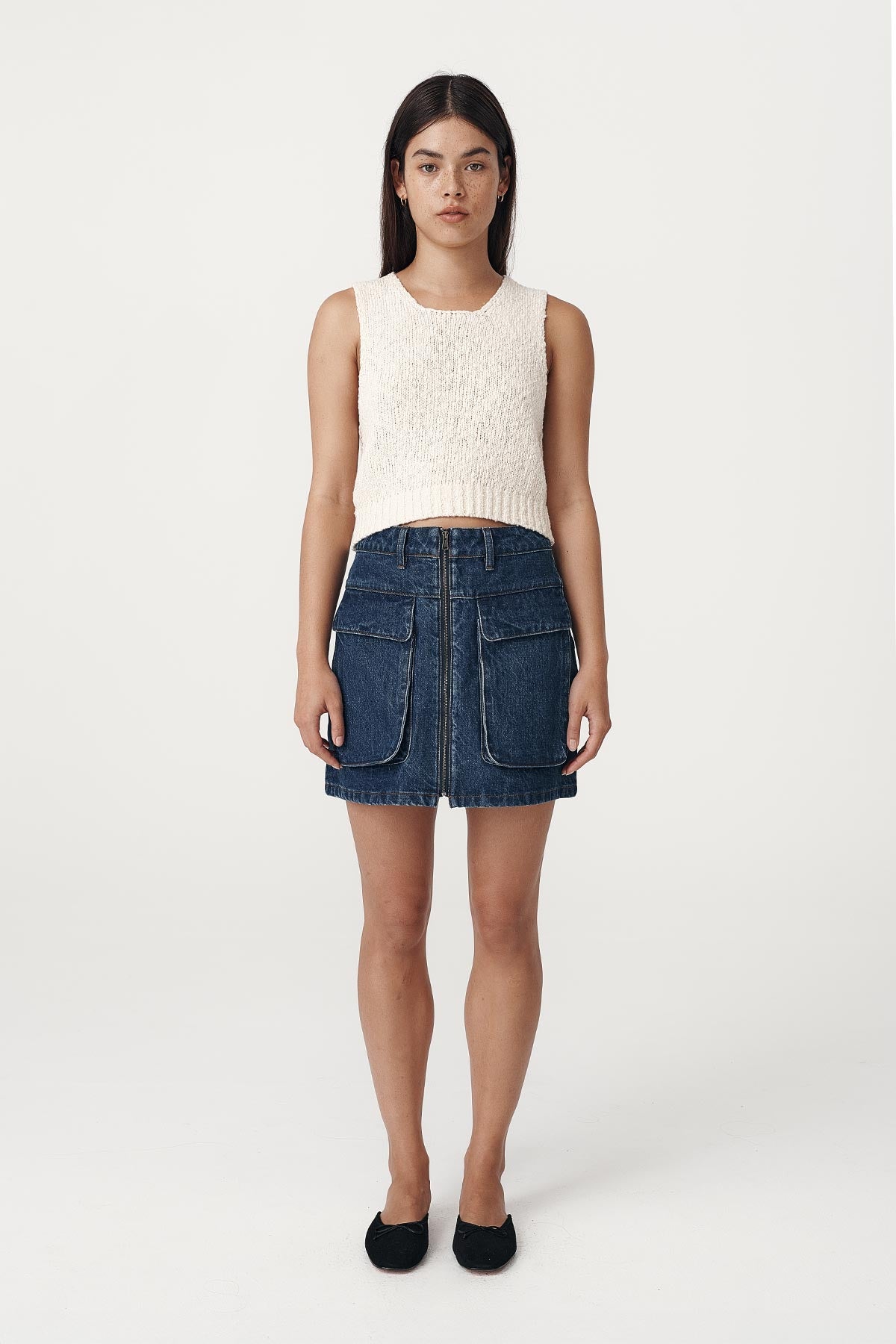Alfred Zip Mini Skirt- Washed indigo