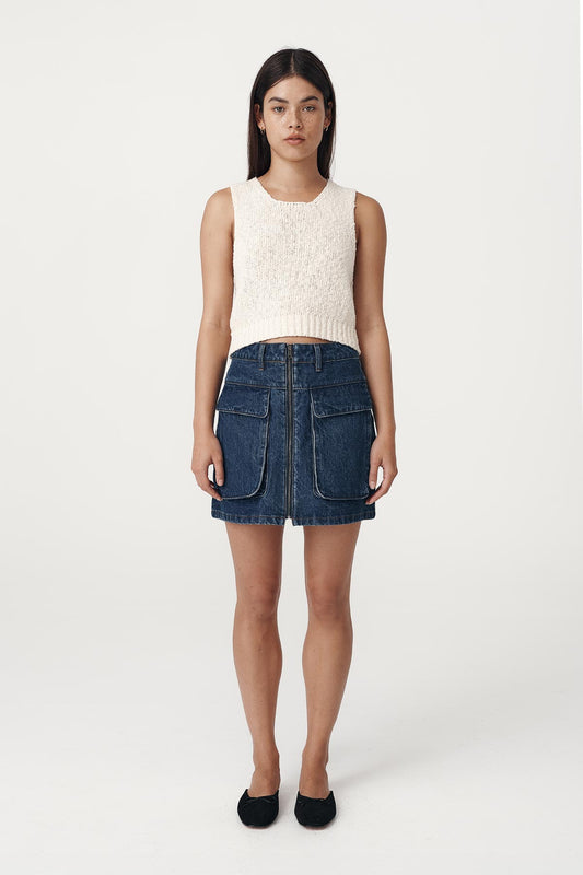 Alfred Zip Mini Skirt- Washed indigo