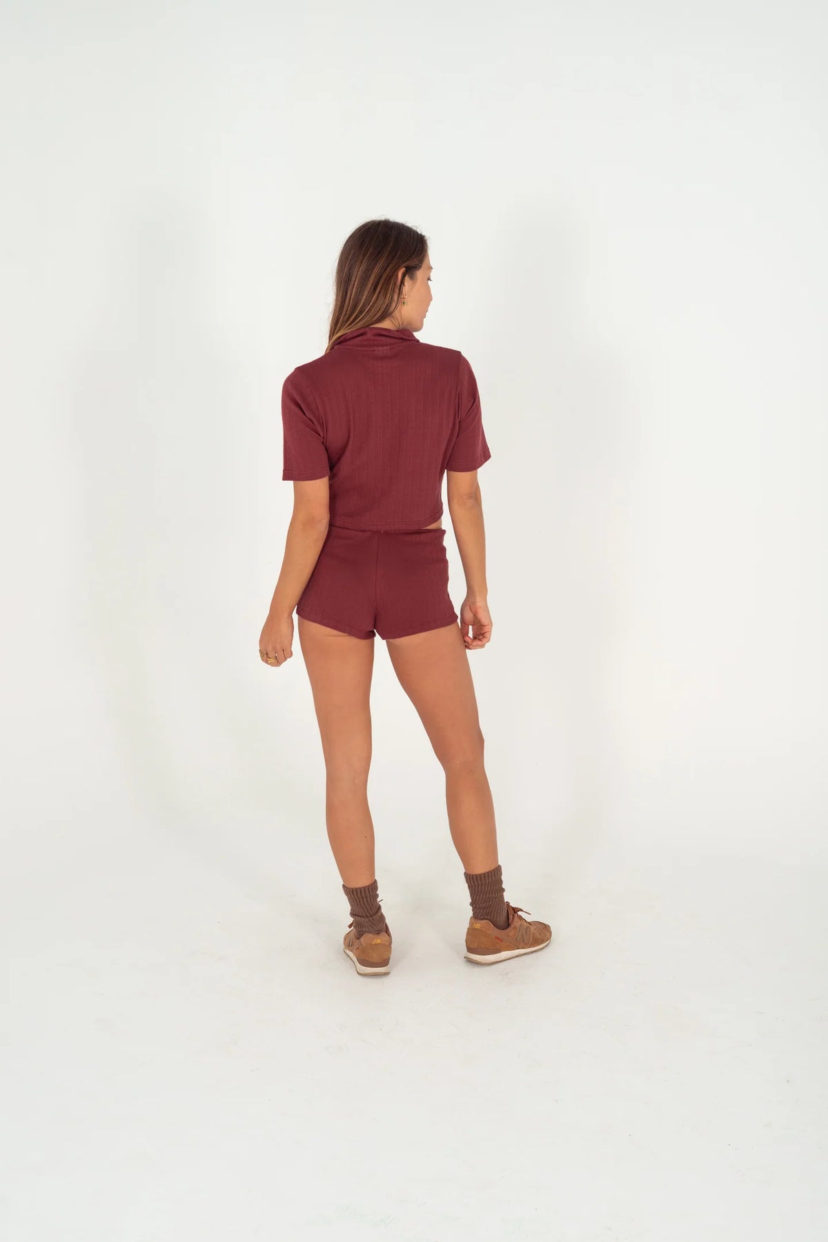 Beach Pj Collar Tee in Burgundy