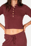 Beach Pj Collar Tee in Burgundy