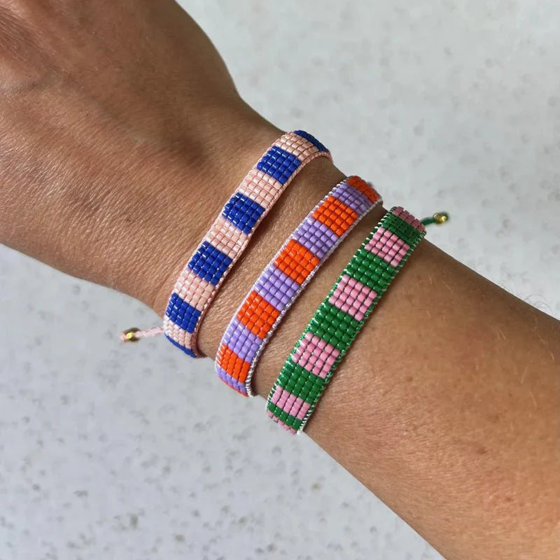 Isabella Redwood Check Bracelet- Peach & Cobalt