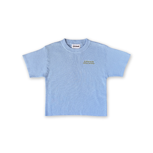 Organic Ribbed Knit Logo Tee- Ocean