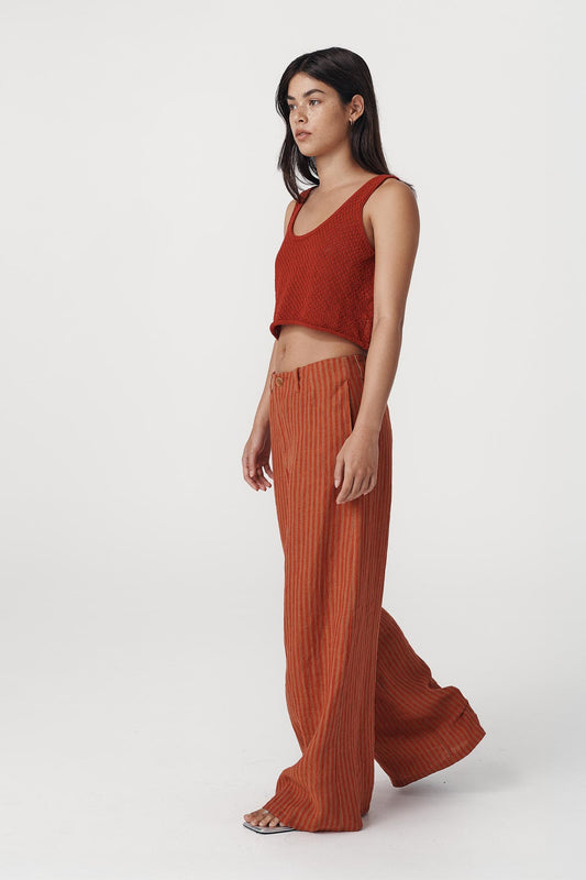 Carlotta Linen Wide Pants- Paprika Stripe