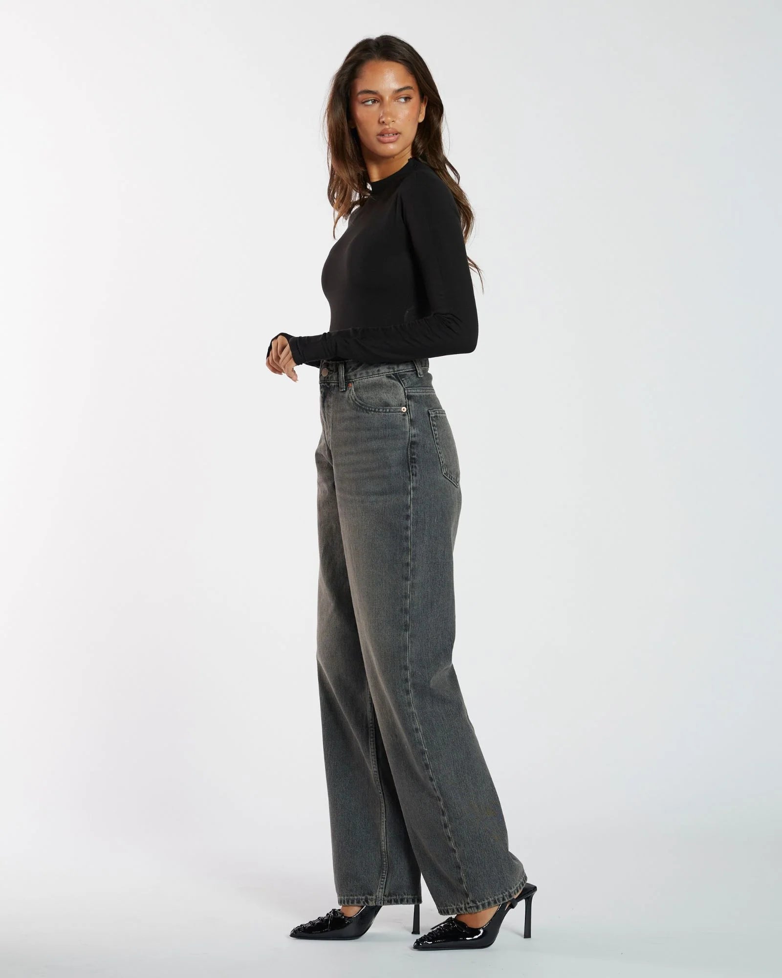 Donna Baggy Jeans - Mid Grey Used