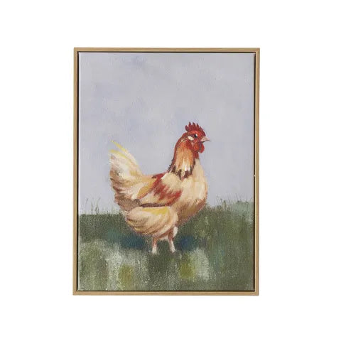 Hen Oak Frame Oil Painting