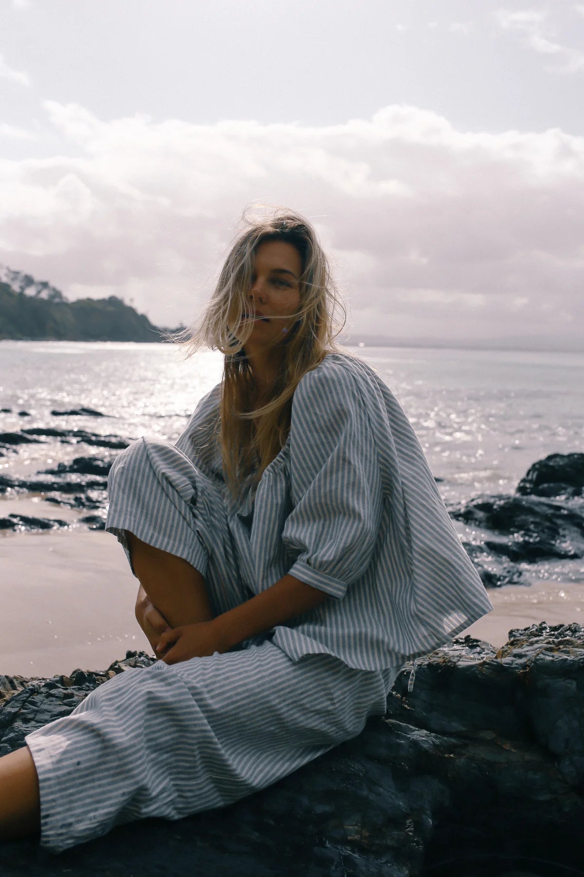 Chloe Blouse Washed Blue Stripe