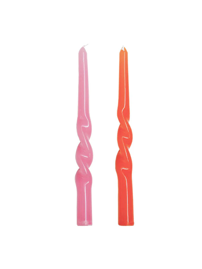 Twisted Dinner Candle Set of 2 - Pink & Orange