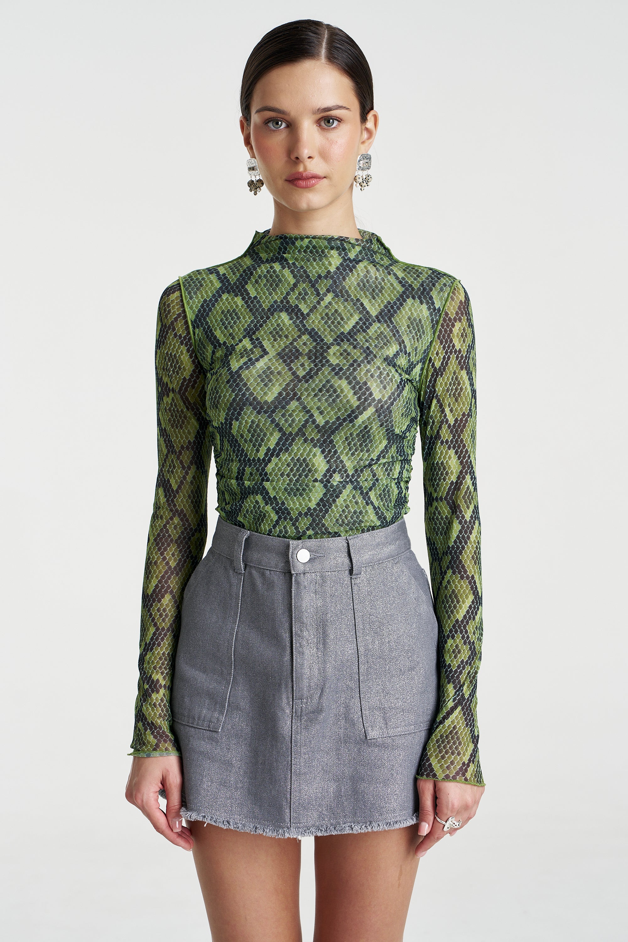 Mesh LS Rouched Skivvy