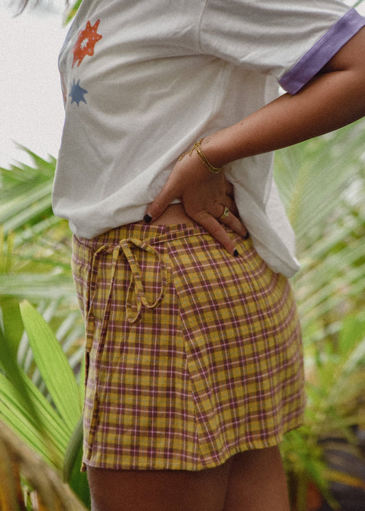 Wrap Mini Skirt in Flannel Plaid