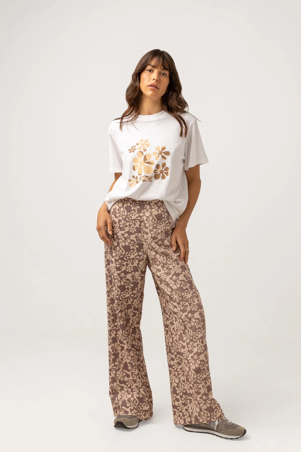 Drifter Floral Wide Leg Pant- Chocolate