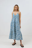 Drifter Floral Tiered Midi- Blue