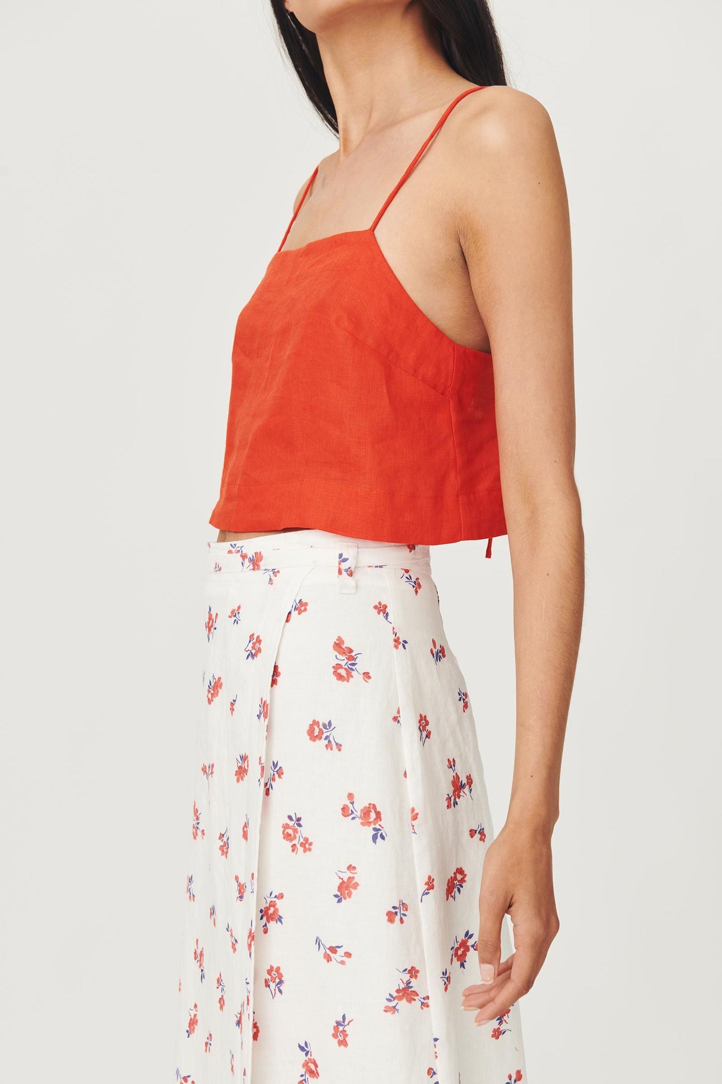 Sunny Linen Crop- Aperol red