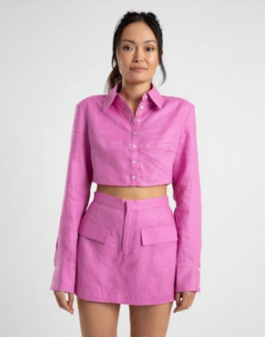 Cropped Structured Shirt - Fuchsia