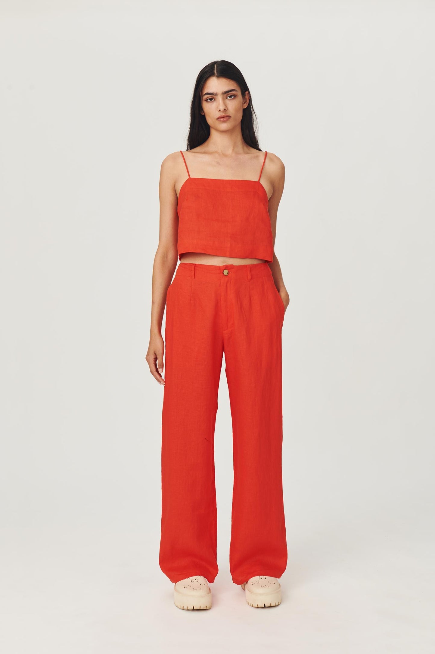 Sunny Linen Crop- Aperol red