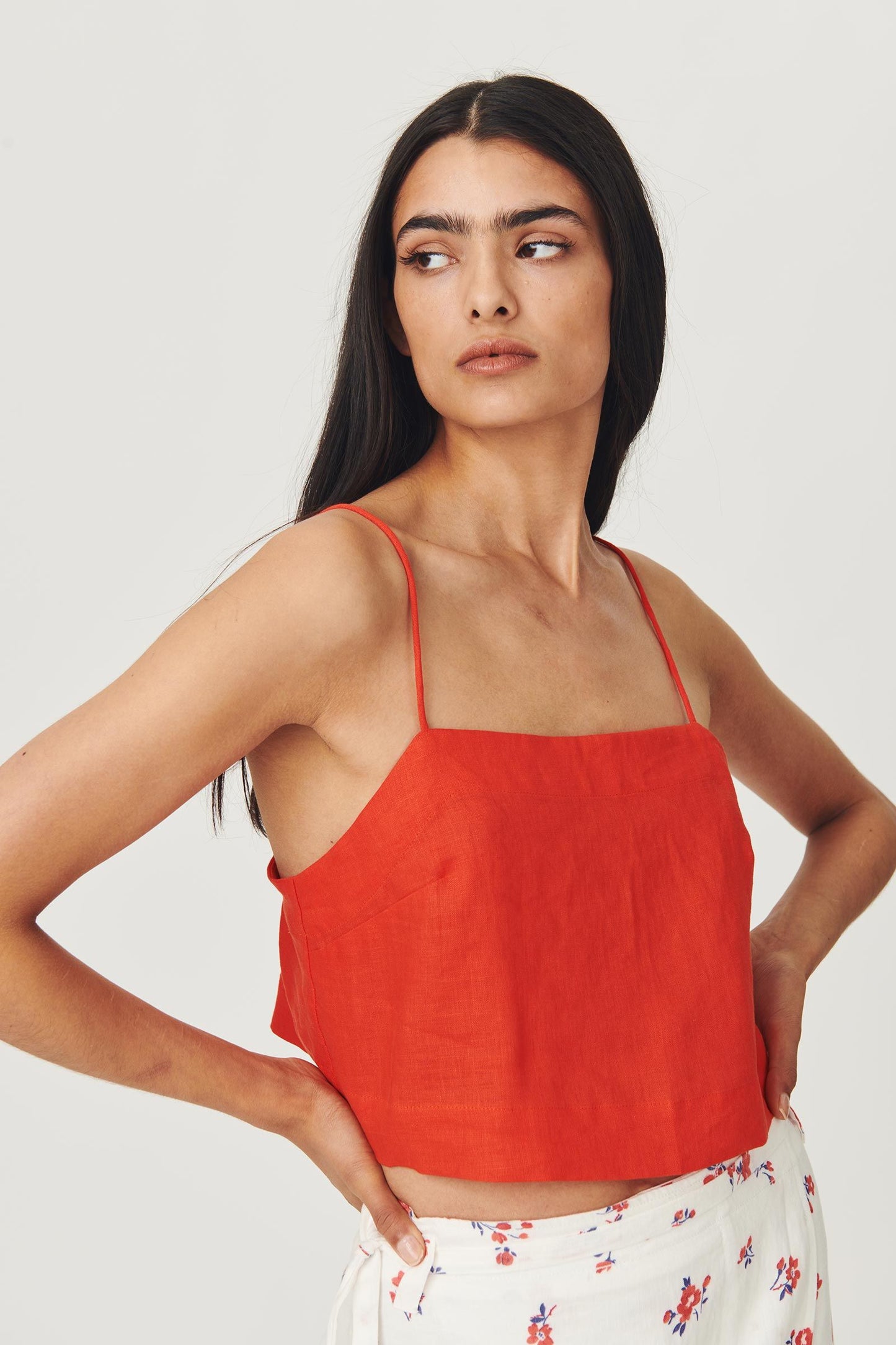 Sunny Linen Crop- Aperol red