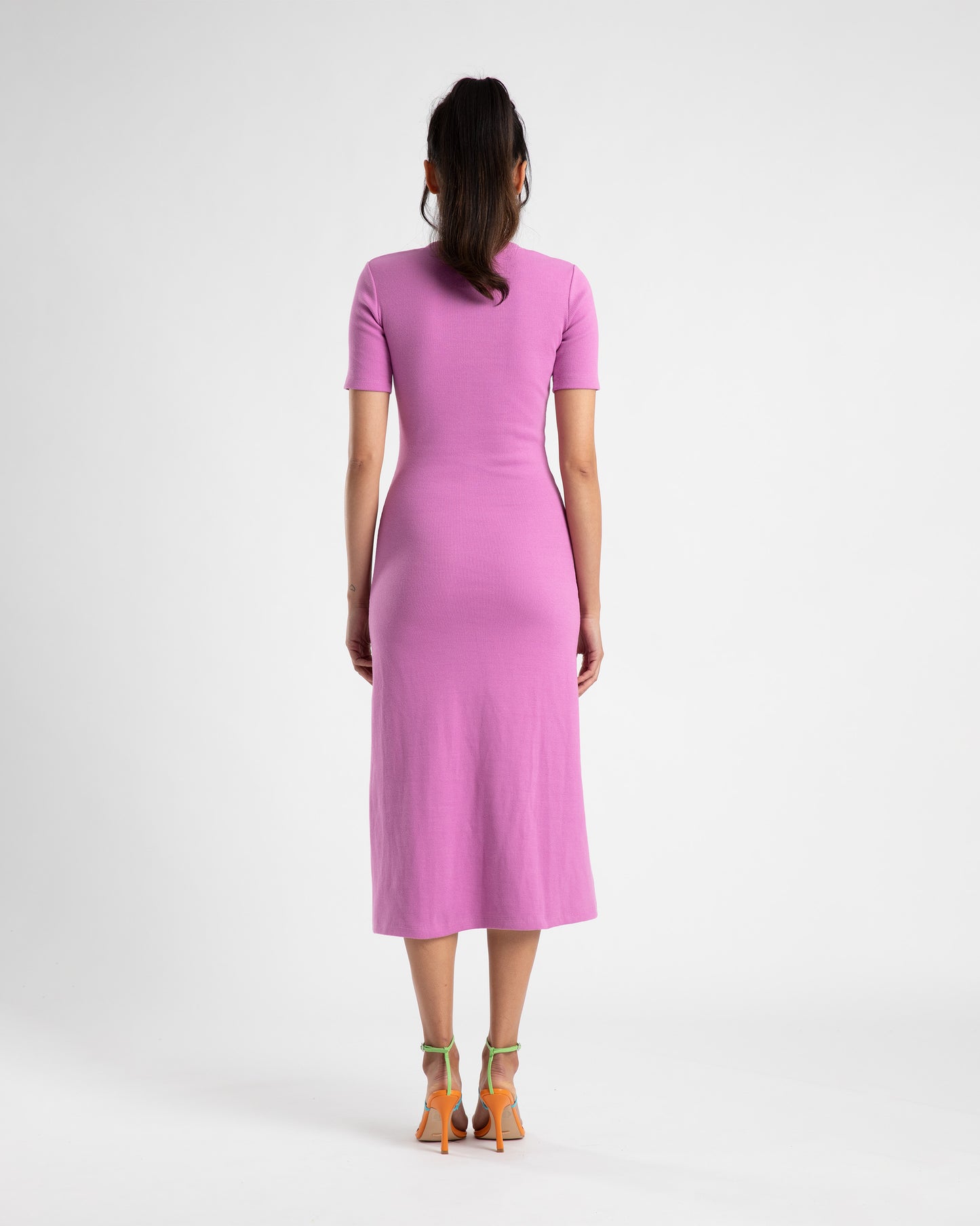 Short Sleeve Midi Dress - Fuchsia